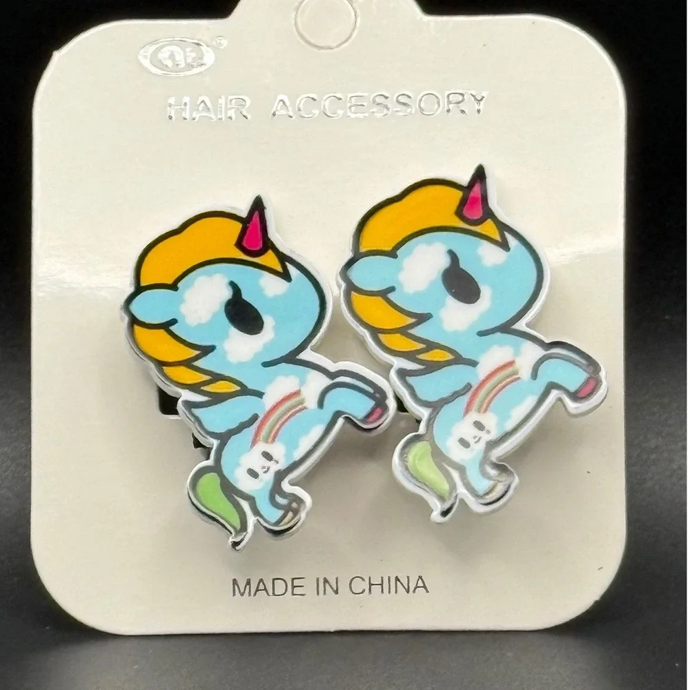 Unicorn Hair Clips Set Blue Rainbow Pegasus Kids Hair Accessories 2 Piece NEW